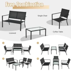 Tangkula 4 PCS Patio Furniture Set Outdoor Conversation Set W/Glass Coffee Table Garden Bistro Set Gray -Tangkula Shop GUEST 68c41166 f821 463b abba ab7155507902