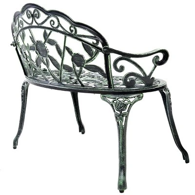 Antique Aluminum Bench Patio Garden Chair Porch Cast For Outdoor Green 2 Antique Aluminum Bench Patio Garden Chair Porch Cast For Outdoor Green - Image 2