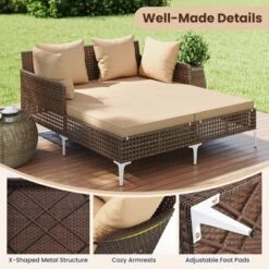 Tangkula Outdoor Rattan Double Daybed Wicker Chaise Lounge For 2 W/ Seat & Back Cushions -Tangkula Shop GUEST 6912d80e 0037 4f74 ae4e 2e84638fd6ac