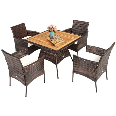 Tangkula Patio Rattan Conversation Set Outdoor Dining Table & Armchair Set W/Cushions & Umbrella Hole 5 Tangkula Patio Rattan Conversation Set Outdoor Dining Table & Armchair Set W/Cushions & Umbrella Hole - Image 5