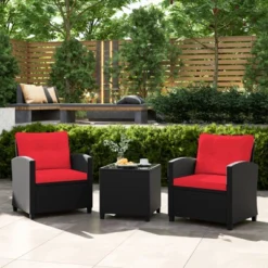 Tangkula 3 PCS Patio Furniture Set W/Tempered Glass Coffee Table Washable Cushions