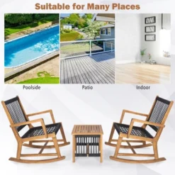 Tangkula 3 Piece Acacia Wood Rocking Chair Set W/ Coffee Table & All-Weather Rope Patio Poolside -Tangkula Shop GUEST 696ee83e 9a56 4a42 9b47 c1c78417db43