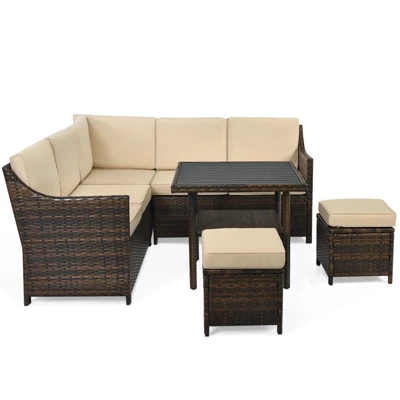 Tangkula 6-Piece All-Weather Rattan Sectional Sofa Set with Dining Table 3 Tangkula 6-Piece All-Weather Rattan Sectional Sofa Set with Dining Table - Image 3