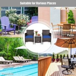 Tangkula 3-Piece Patio Wicker Rattan Furniture Set Conversation Sofa Set With Coffee Table Navy -Tangkula Shop GUEST 69b03e78 8d2a 49c2 b58b cc5ada76c28c