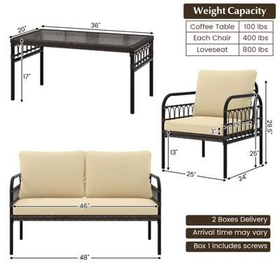 Tangkula 4PCS Furniture Set Outdoor Wicker Conversation Bistro Set W/ Soft Cushions Patio 6 Tangkula 4PCS Furniture Set Outdoor Wicker Conversation Bistro Set W/ Soft Cushions Patio - Image 6