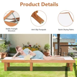 Tangkula 1PC/2PCS Outdoor Chaise Lounge Chair, Eucalyptus Wood Recliner W/ 5-Level Backrest, Breathable & Quick Drying Seat Fabric -Tangkula Shop GUEST 69d307d9 6d06 4309 80d2 379ae5e37d38