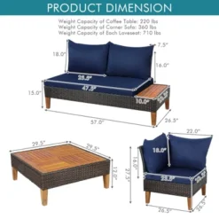 Tangkula 4PCS Acacia Wood Patio Furniture Set Rattan Conversation Set W/ Navy Cushions -Tangkula Shop GUEST 6a012e69 3035 4c4f aed5 ec488a166685