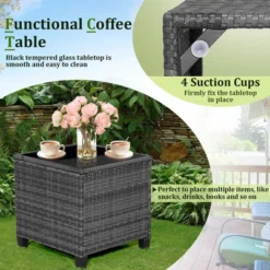 Tangkula 3-Piece Outdoor Wicker Conversation Set - Grey Rattan Patio Furniture with Tempered Glass Table 15 Tangkula 3-Piece Outdoor Wicker Conversation Set - Grey Rattan Patio Furniture with Tempered Glass Table -Tangkula Shop GUEST 6a46bb20 2f0e 4f38 b990 57279514524b