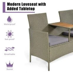 Tangkula Outdoor Patio Rattan Loveseat Sofa with Built-in Acacia Wood Table -Tangkula Shop GUEST 6a546361 be89 46b8 a8fe 0b93fd8c201f