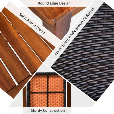 Tangkula 4-Piece Outdoor Acacia Wood & Rattan Dining Set with Umbrella Hole 7 Tangkula 4-Piece Outdoor Acacia Wood & Rattan Dining Set with Umbrella Hole - Image 7