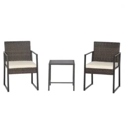 Tangkula 3PCS Patio Rattan Hand-Woven PE Wicker Bistro Set Outdoor Furniture Set W/ Table & Cushion -Tangkula Shop GUEST 6a9bf91c f1f5 465e ab08 16b5a7555f07