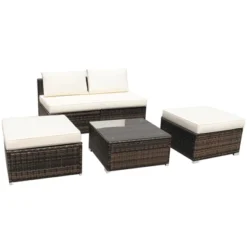 Tangkula 5-Piece Outdoor Rattan Wicker Sofa Set Lounge Chair With White Cushions 11 Tangkula 5-Piece Outdoor Rattan Wicker Sofa Set Lounge Chair With White Cushions -Tangkula Shop GUEST 6ab8bd7e 1c82 494e b98a a09bfff032b3