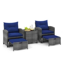Tangkula 5 PCS Rattan Furniture W/ 2 Ottomans & Tempered Glass Coffee Table Patio -Tangkula Shop GUEST 6ac69e75 fea6 4c2e 9f47 77c97dc4e3ae