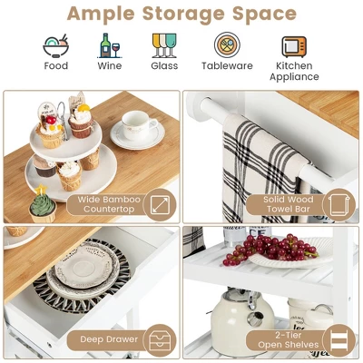 Tangkula 3-Tier Kitchen Island Cart Rolling Service Trolley W/ Bamboo Top Shelves 5 Tangkula 3-Tier Kitchen Island Cart Rolling Service Trolley W/ Bamboo Top Shelves - Image 5