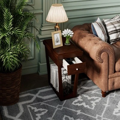 Tangkula 2PCS End Side Table W/ Drawer Shelf Nightstand Rubber Wood Classic Espresso 2 Tangkula 2PCS End Side Table W/ Drawer Shelf Nightstand Rubber Wood Classic Espresso - Image 2