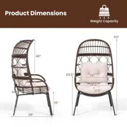 Tangkula PE Wicker Egg Chair Patio Cocoon Lounger W/ Comfortable Cushions & Metal Frame -Tangkula Shop GUEST 6af10858 99a0 4893 b20f be8bd19badec