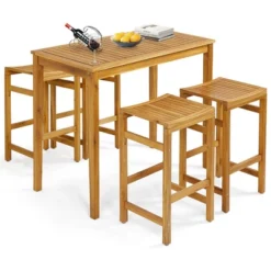 Tangkula 5 Pieces Patio Acacia Wood Bar Set Outdoor Bar Height Table & Saddle Stool Chairs Set -Tangkula Shop GUEST 6b2004c1 62a5 429e bcef 9c070c9a3fe8