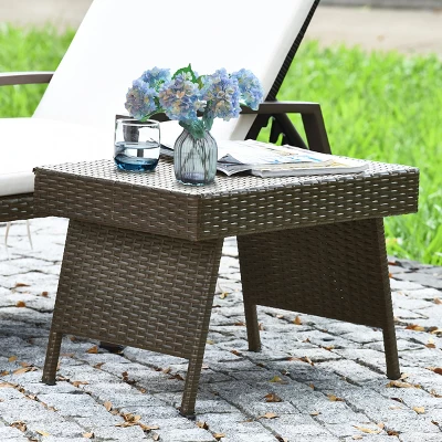 Tangkula Outdoor Wicker Folding Side Table - Portable Rattan Patio Coffee Table 2 Tangkula Outdoor Wicker Folding Side Table - Portable Rattan Patio Coffee Table - Image 2
