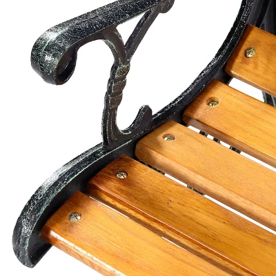 Tangkula Garden Iron Bench - 49" Outdoor Hardwood Porch & Path Chair 5 Tangkula Garden Iron Bench - 49" Outdoor Hardwood Porch & Path Chair - Image 5