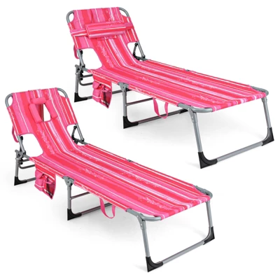 Tangkula Set Of 2 Lounge Chair Beach Chair W/ Face Arm Hole Detachable Pillow Adjustable Backrest Side Pocket Outdoor Chaise Sunbathing Chair Hot Pink 10 Tangkula Set Of 2 Lounge Chair Beach Chair W/ Face Arm Hole Detachable Pillow Adjustable Backrest Side Pocket Outdoor Chaise Sunbathing Chair Hot Pink - Image 10
