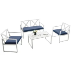 Tangkula 4-Piece Outdoor Metal Conversation Set with Navy Cushions -Tangkula Shop GUEST 6b84a1fe 49cd 4fc3 8e73 2b37354bc5f6