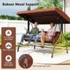 Tangkula 3-Seat Patio Swing W/ Canopy & Removable Cushions & Side Pockets Stand