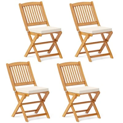 Tangkula Patio Folding Chair Set Of 4 Portable Acacia Wood Dining Chairs With High Back & Seat Cushions Beige/Navy/Red 9 Tangkula Patio Folding Chair Set Of 4 Portable Acacia Wood Dining Chairs With High Back & Seat Cushions Beige/Navy/Red - Image 9