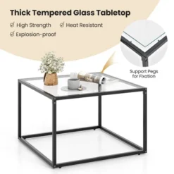 Tangkula Glass Coffee Table 27.5 Inch Modern Square Metal Frame Living Room Transparent -Tangkula Shop GUEST 6bdd1e03 a133 49a4 bb17 2fc355157f96