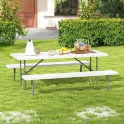 Tangkula 6 FT Folding Picnic Table and Bench Set - All-Weather White HDPE