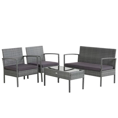 Tangkula Patio Rattan 4PCS/8PCS Cushioned Chair Side Table Classic Furniture Set Bistro Set Single Sofa Thick Cushion Loveseat For Garden Grey 6 Tangkula Patio Rattan 4PCS/8PCS Cushioned Chair Side Table Classic Furniture Set Bistro Set Single Sofa Thick Cushion Loveseat For Garden Grey - Image 6