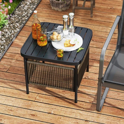 Tangkula 2 PCS Outdoor PE Rattan Side Table W/ 1.57" Umbrella Hole Square Patio End Table 1 Tangkula 2 PCS Outdoor PE Rattan Side Table W/ 1.57" Umbrella Hole Square Patio End Table