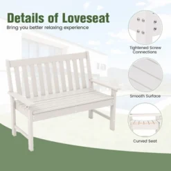 Tangkula 2-Person Outdoor Garden Park Bench All-Weather HDPE Patio Loveseat Chair With Cozy Backrest Ergonomic Loveseat Bench White 13 Tangkula 2-Person Outdoor Garden Park Bench All-Weather HDPE Patio Loveseat Chair With Cozy Backrest Ergonomic Loveseat Bench White -Tangkula Shop GUEST 6c66891c 7d1e 43f6 84b3 0b8cf279e9ce
