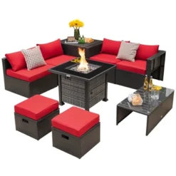 Tangkula 9 Pieces Furniture Set W/ 50,000 BTU Propane Fire Pit Table Patio Red -Tangkula Shop GUEST 6cae6472 c1b5 4c06 b722 bf58155be1a2
