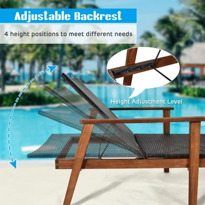 Tangkula 3PCS Chaise Lounge Set 4-Level Folding Chaise Lounge Adjustable Outdoor Beach With Wicker Side Table 5 Tangkula 3PCS Chaise Lounge Set 4-Level Folding Chaise Lounge Adjustable Outdoor Beach With Wicker Side Table - Image 5