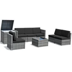 Tangkula 8-Piece Outdoor Wicker Rattan Conversation Sofa Set W/ Storage Table White/Black/Turquoise -Tangkula Shop GUEST 6d0eddec 9ea8 4b30 b66a a9530b18db11