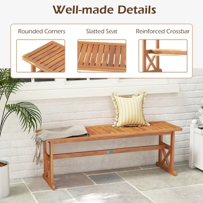 Tangkula 51-Inch Acacia Wood Outdoor Bench with X-Shaped Support Frame 4 Tangkula 51-Inch Acacia Wood Outdoor Bench with X-Shaped Support Frame - Image 4