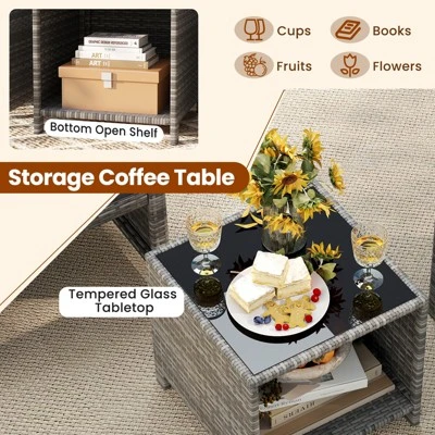 Tangkula 3 Pieces Patio Furniture Set PE Rattan Chairs Set W/ Storage Coffee Table 7 Tangkula 3 Pieces Patio Furniture Set PE Rattan Chairs Set W/ Storage Coffee Table - Image 7