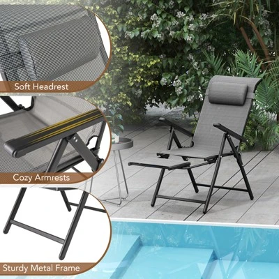 Tangkula Folding Patio Chairs Set Of 4 Lounge Chairs W/ 10-Level Adjustable Backrests 4 Tangkula Folding Patio Chairs Set Of 4 Lounge Chairs W/ 10-Level Adjustable Backrests - Image 4