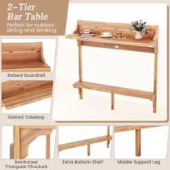 Tangkula 6-Piece Acacia Wood Balcony Bar Set with 2-Tier Table & 4 Curved Stools 15 Tangkula 6-Piece Acacia Wood Balcony Bar Set with 2-Tier Table & 4 Curved Stools -Tangkula Shop GUEST 6df84785 f1b2 41e3 a637 836819532694