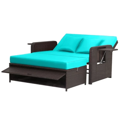 Tangkula Rattan Loveseat Set Daybed Lounge Storage Ottoman Side Tables Adjust Patio 5 Tangkula Rattan Loveseat Set Daybed Lounge Storage Ottoman Side Tables Adjust Patio - Image 5