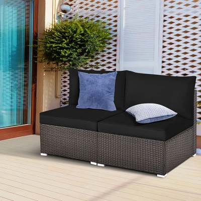 Tangkula 2PCS Patio Sectional Armless Sofas Outdoor Rattan Furniture Set W/ Cushions Black 2 Tangkula 2PCS Patio Sectional Armless Sofas Outdoor Rattan Furniture Set W/ Cushions Black - Image 2