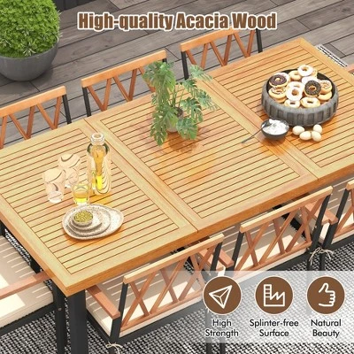 Tangkula 9 PCS Patio Dining Set Acacia Wood Table W/ Soft Cushions And 1.9" Umbrella Hole 3 Tangkula 9 PCS Patio Dining Set Acacia Wood Table W/ Soft Cushions And 1.9" Umbrella Hole - Image 3