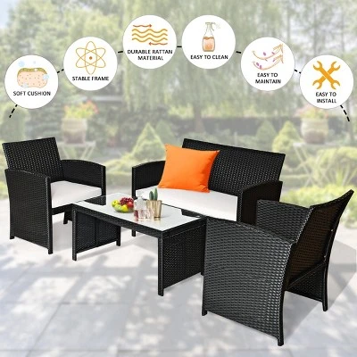 Tangkula 4 Piece Outdoor Patio Rattan Furniture Set Black Wicker Cushioned Seat For Garden, Porch, Lawn 4 Tangkula 4 Piece Outdoor Patio Rattan Furniture Set Black Wicker Cushioned Seat For Garden, Porch, Lawn - Image 4