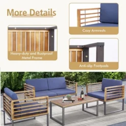 Tangkula 4PCS Acacia Wood Patio Conversation Set Outdoor Furniture Set W/ Navy Cushions 7 Tangkula 4PCS Acacia Wood Patio Conversation Set Outdoor Furniture Set W/ Navy Cushions -Tangkula Shop GUEST 6ea0b9f3 8743 4c5c 8aee 190a16b83897