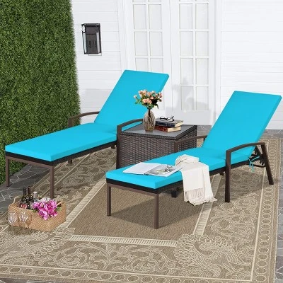 Tangkula 2PCS Patio Rattan Wicker Lounge Chair Back Adjustable Recliner Chaise W/Turquoise Cushion 2 Tangkula 2PCS Patio Rattan Wicker Lounge Chair Back Adjustable Recliner Chaise W/Turquoise Cushion - Image 2
