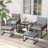 Tangkula 5 Piece Patio Conversation Set PE Rattan Wicker Chairs W/ 2 Ottomans Soft Cushions