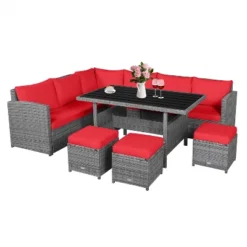 Tangkula Outdoor Wicker Coversation Set, 7 Piece, With Red/Turquoise/White/Black/Navy/Gray Cushions -Tangkula Shop GUEST 6f11c69e 4047 4cd5 a387 924d73be184d