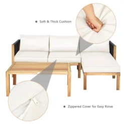 Tangkula 3PCS Patio Acacia Wood Sofa Furniture Set Thick Cushion W/ Nylon Rope Armrest Gray/White -Tangkula Shop GUEST 6f3c8cc9 67f7 45d1 838e 1f3aea1585f0