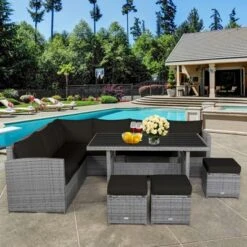 Tangkula Outdoor Wicker Coversation Set, 7 Piece, With Red/Turquoise/White/Black/Navy/Gray Cushions -Tangkula Shop GUEST 6f4122eb 00bc 49ee a58b 851496e8ed3c