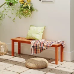 Tangkula Solid Wood Outdoor Bench - Backless Slatted Dining Seat